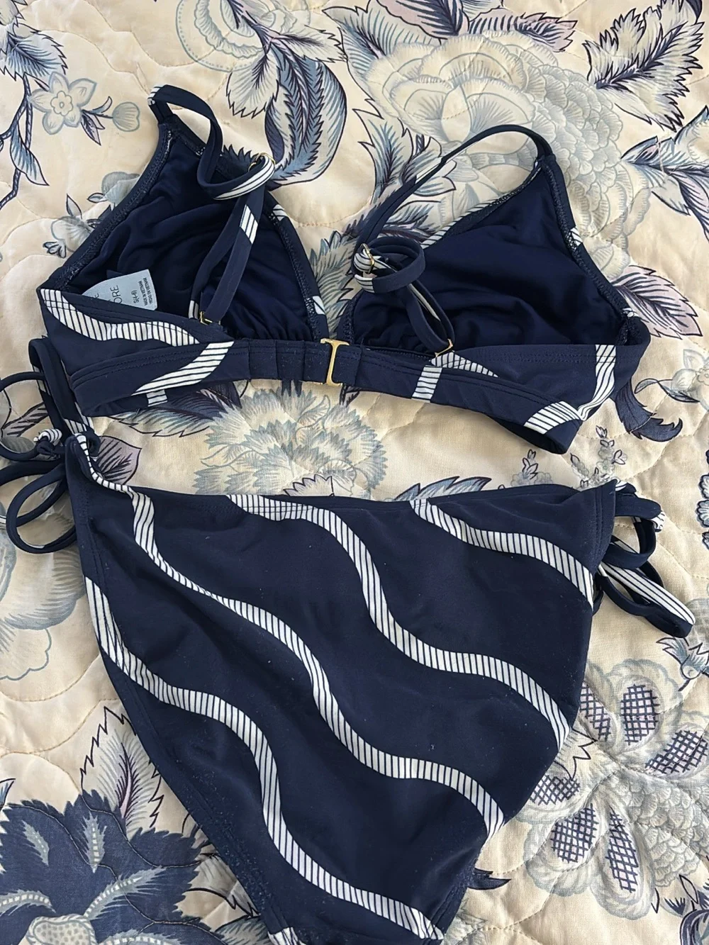 Navy Wave Print Tie-Side Bikini - Women Swim shade & shore